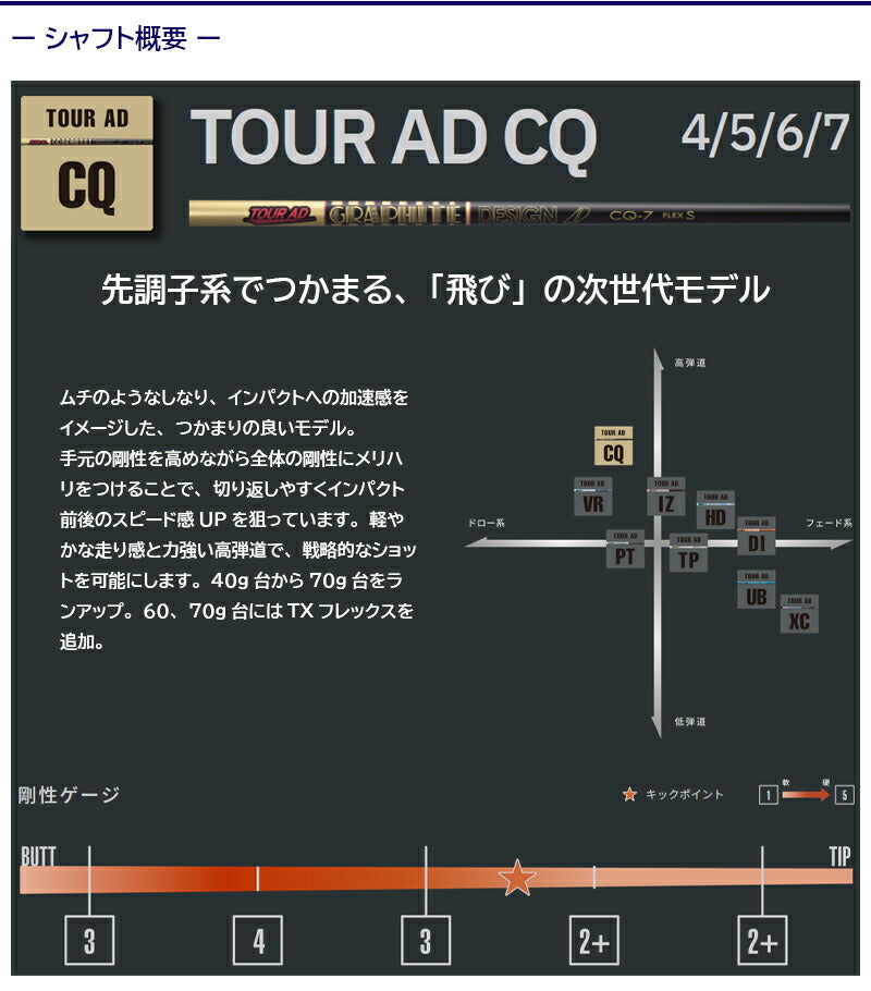 グラファイトデザイン TourAD CQ ツアーAD CQ（ミズノ用）スリーブ付きシャフト FW用
