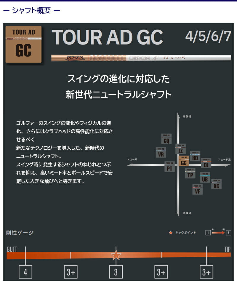グラファイトデザイン TourAD GC ツアーAD GC（ミズノ用）スリーブ付きシャフト FW用