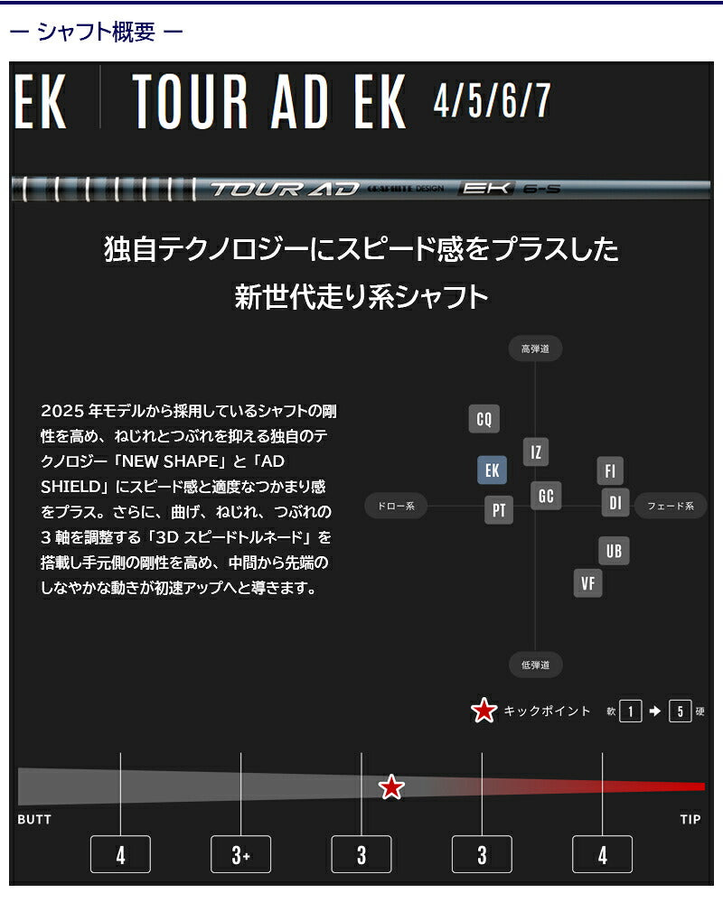 グラファイトデザイン TourAD EK ツアーAD EK（キャロウェイ用）スリーブ付きシャフト FW用