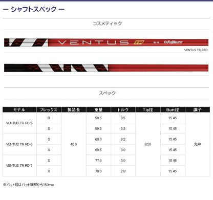 フジクラ VENTUS TR RED ベンタス TR レッド（スリクソン用）スリーブ付きシャフト ドライバー用